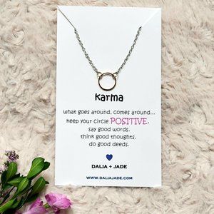 Gold and Silver Circle Necklace " KARMA " Card